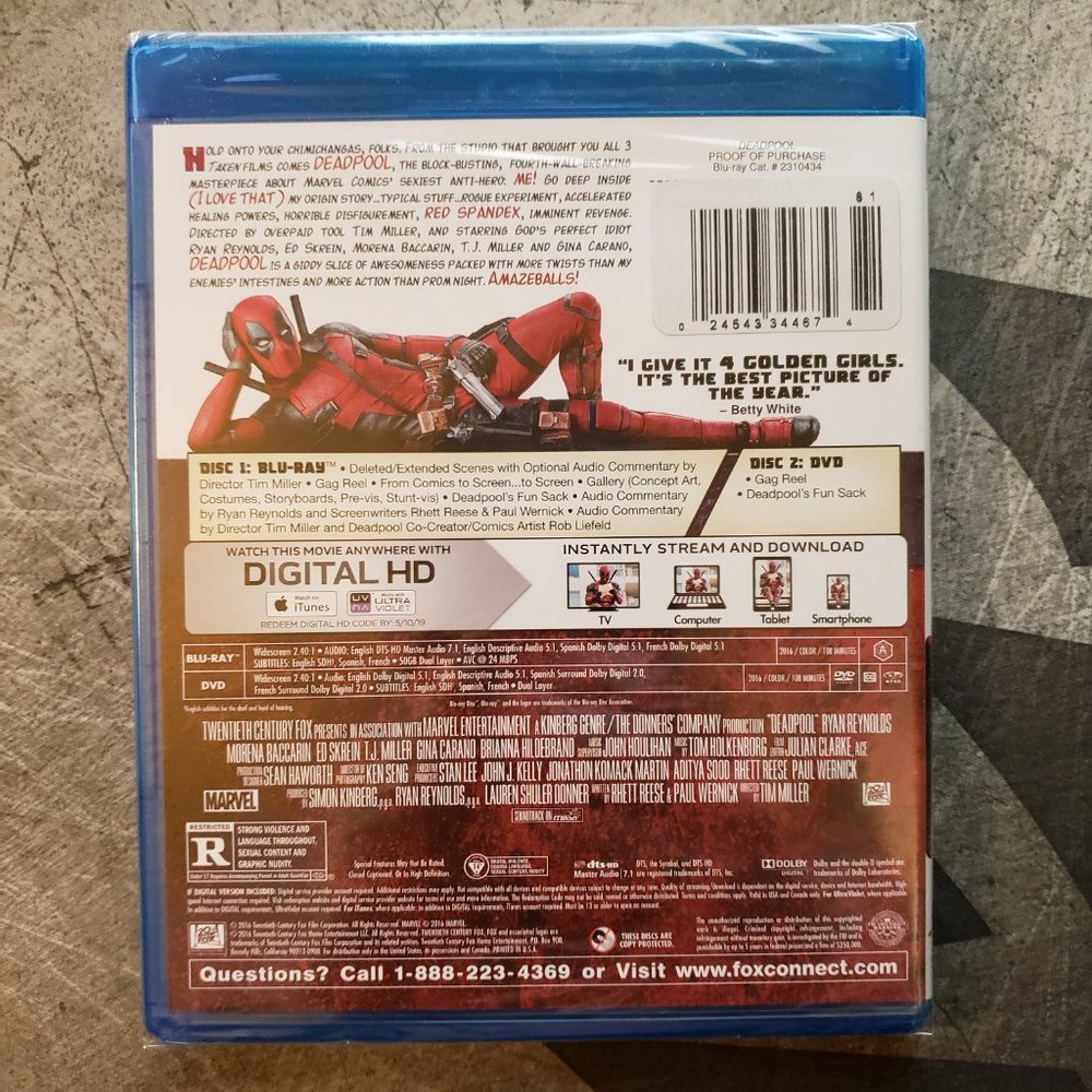 Deadpool (Blu‑ray + DVD + Digital Copy) – Factory Sealed, New - Picture 5 of 5